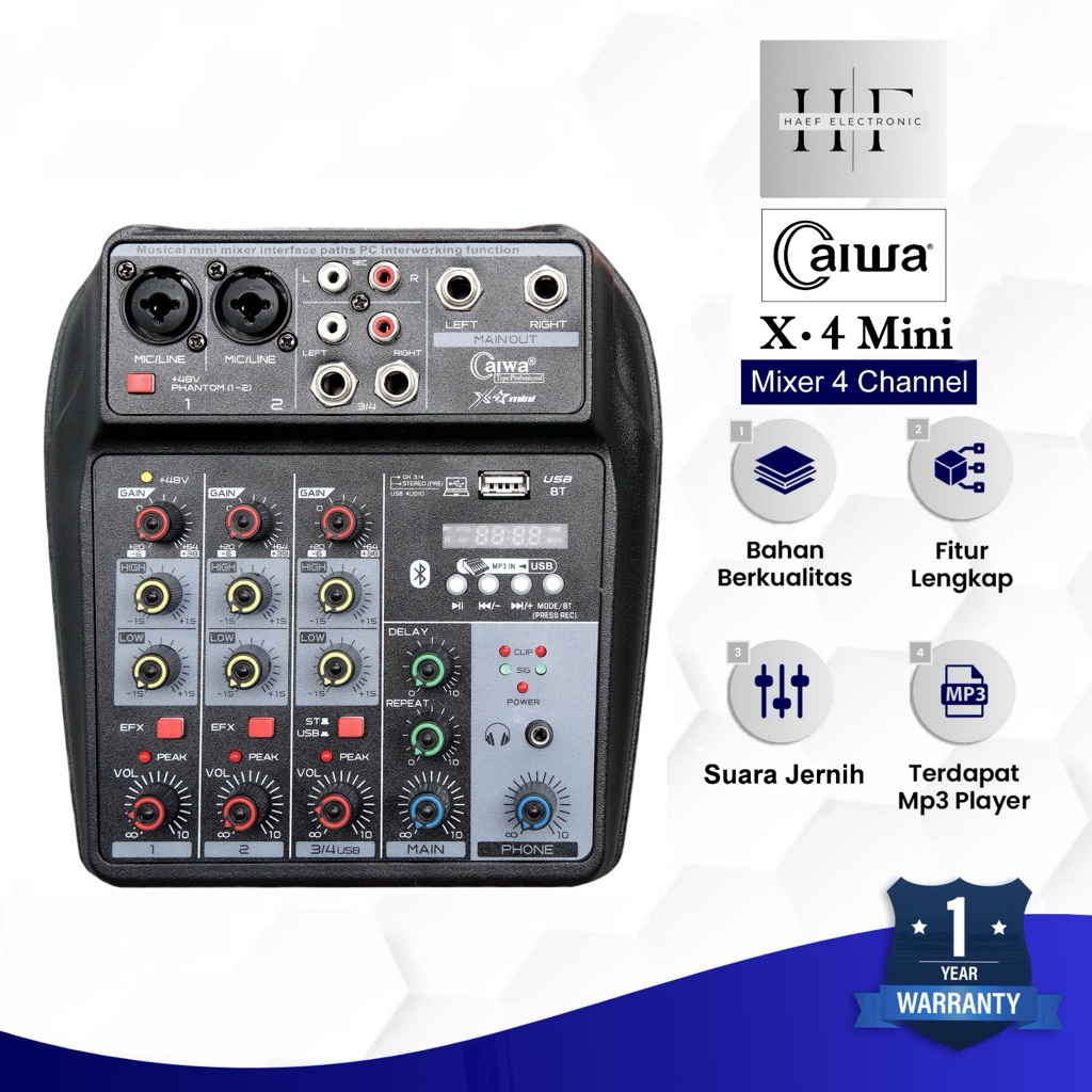 Mixer CAIWA X-4 Mini 4 Channel Mixer Audio Professional Fitur Lengkap HF_ELECTRONIC