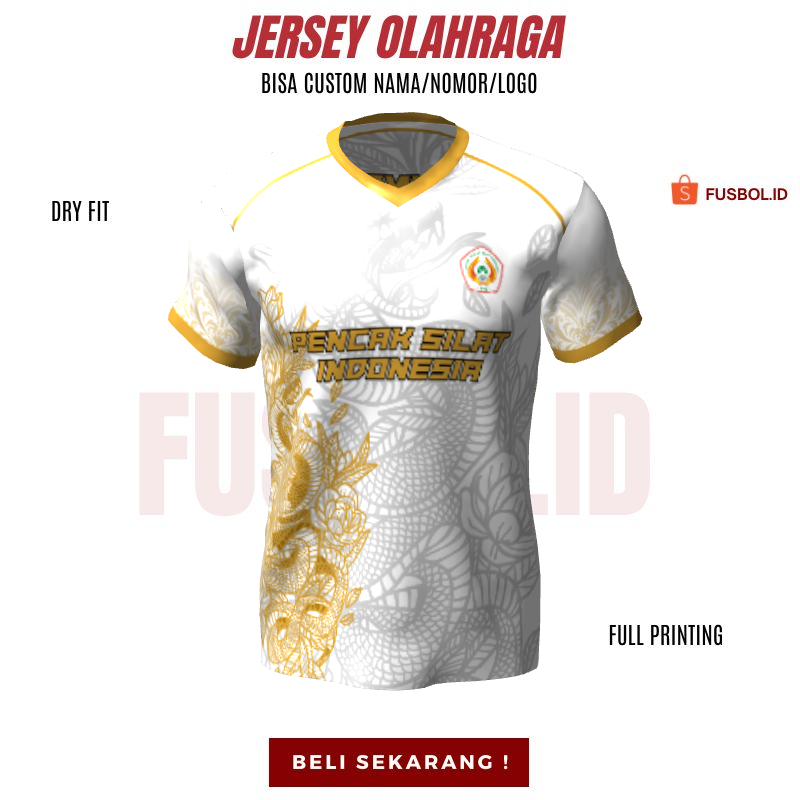 Kaos Jersey Pencak Silat Putih Gold Motif Ular 201 - Jersey Baju Beladiri Custom Full Printing