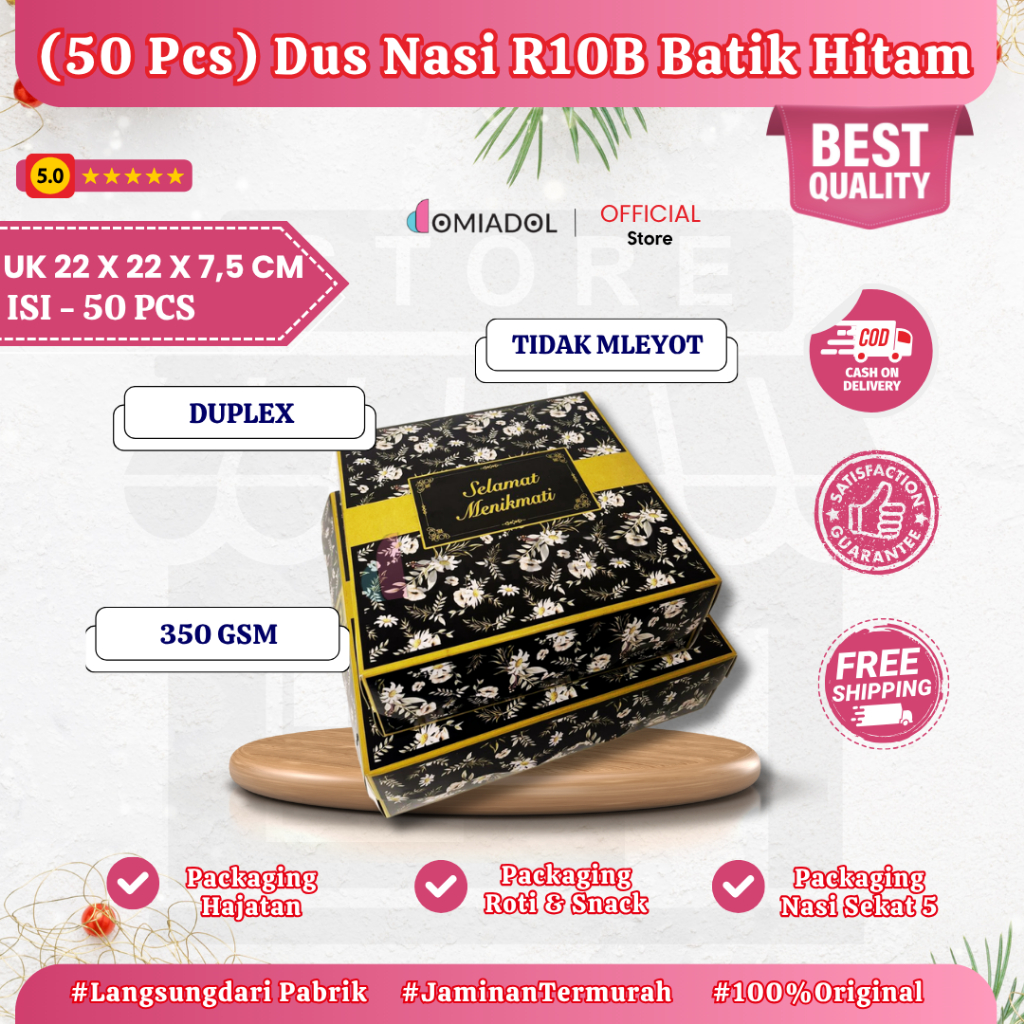 

(50 Pcs) Box Dus Nasi Kotak R10B Motif Batik Hitam Premium - Ukuran 22x22x7,5 cm