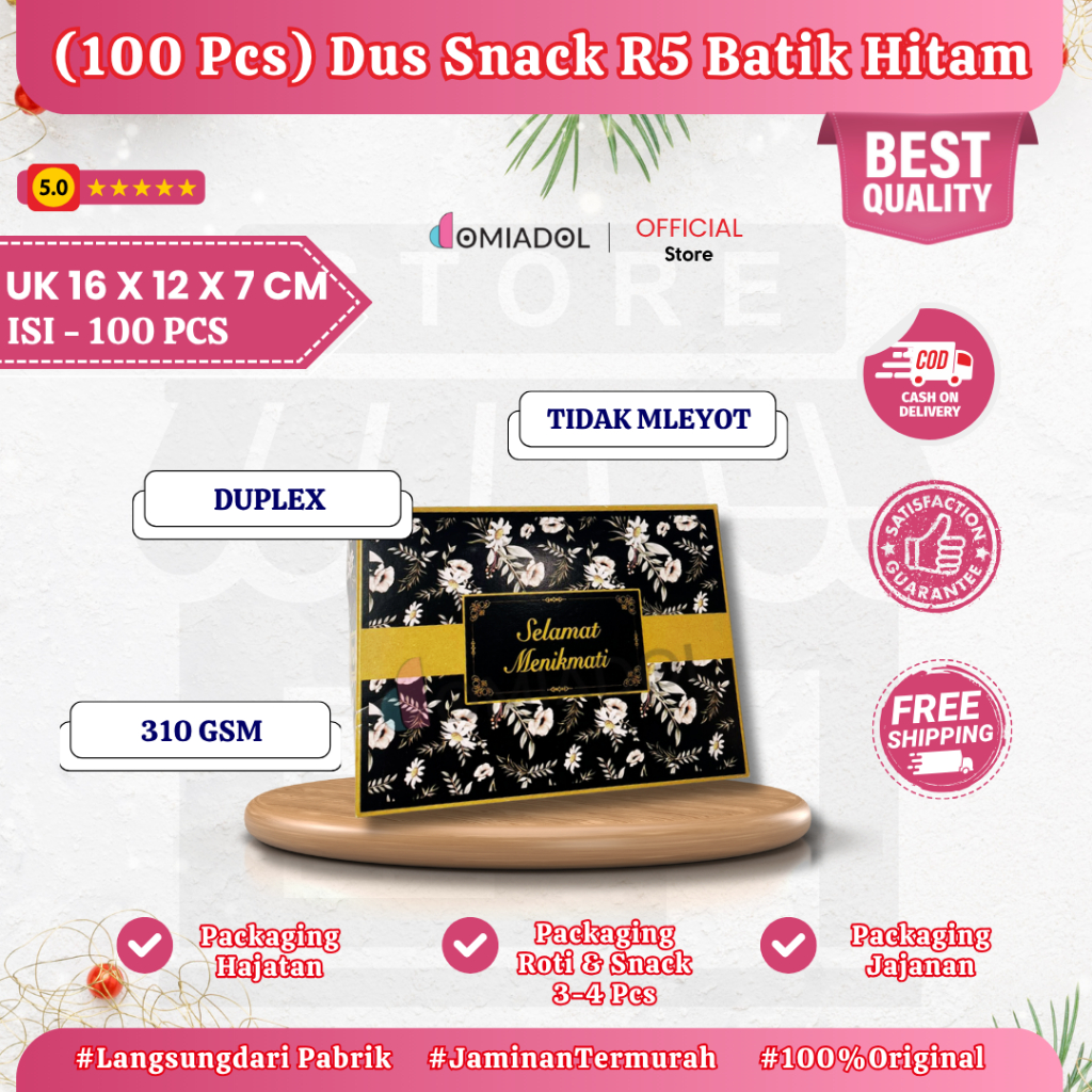 

Box Dus Kue R5 Motif Batik Hitam Premium - Ukuran 16x12x7,5 cm - Isi 100 Pcs