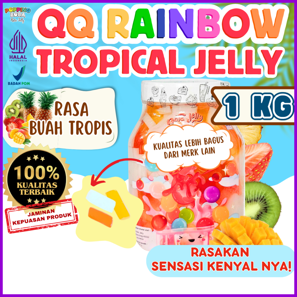 

QQRainbowJellyKonyakuToppingMinumanPerpaduan BEAR BRAND Susu UHT Original - Tropical Jelly Buah Tropis 1 KG | Cocok Untuk Semua Jenis Minuman