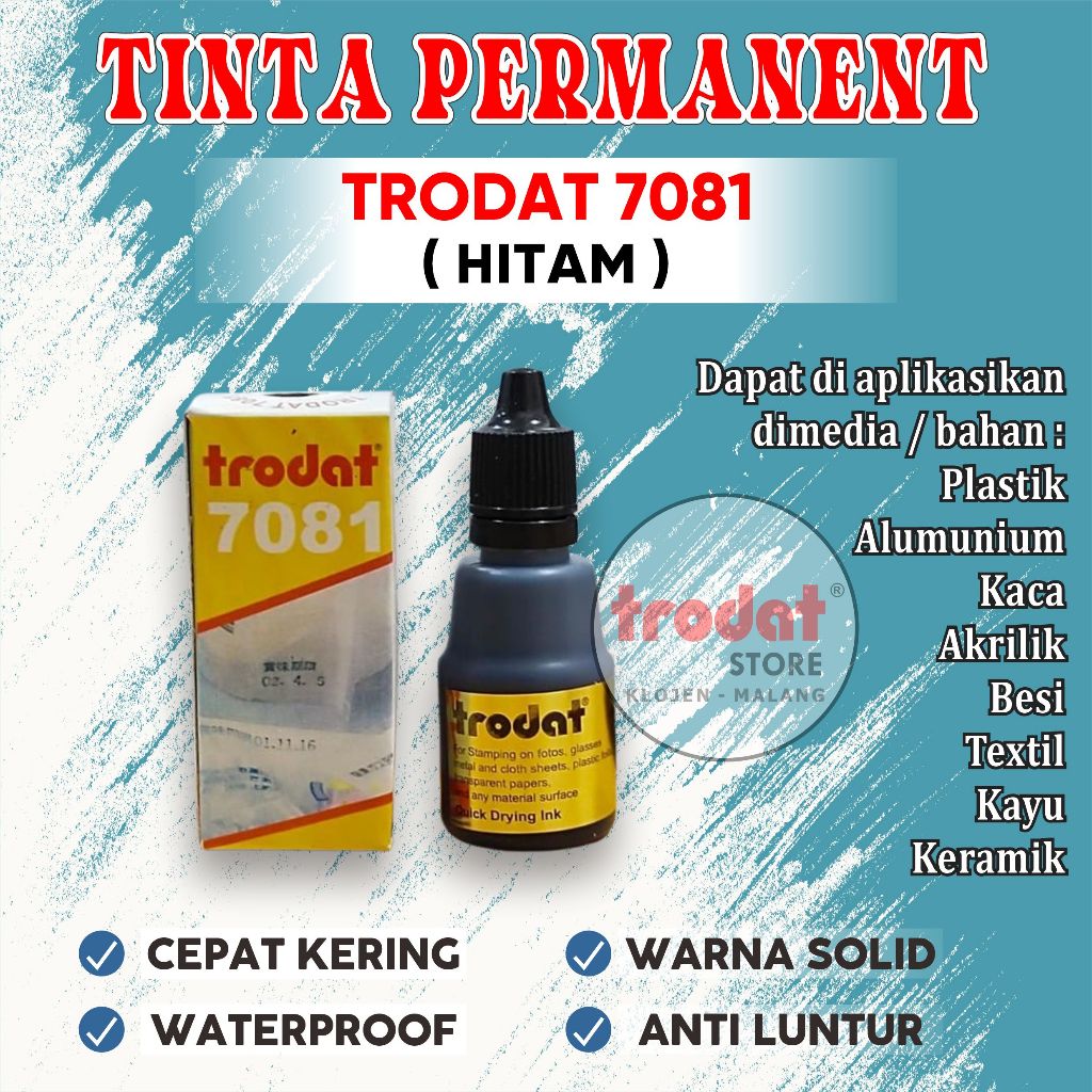 

Tinta Trodat 7081 Black, Tinta Permanen Untuk plastik, gelas , kertas foto, kertas glossy dll