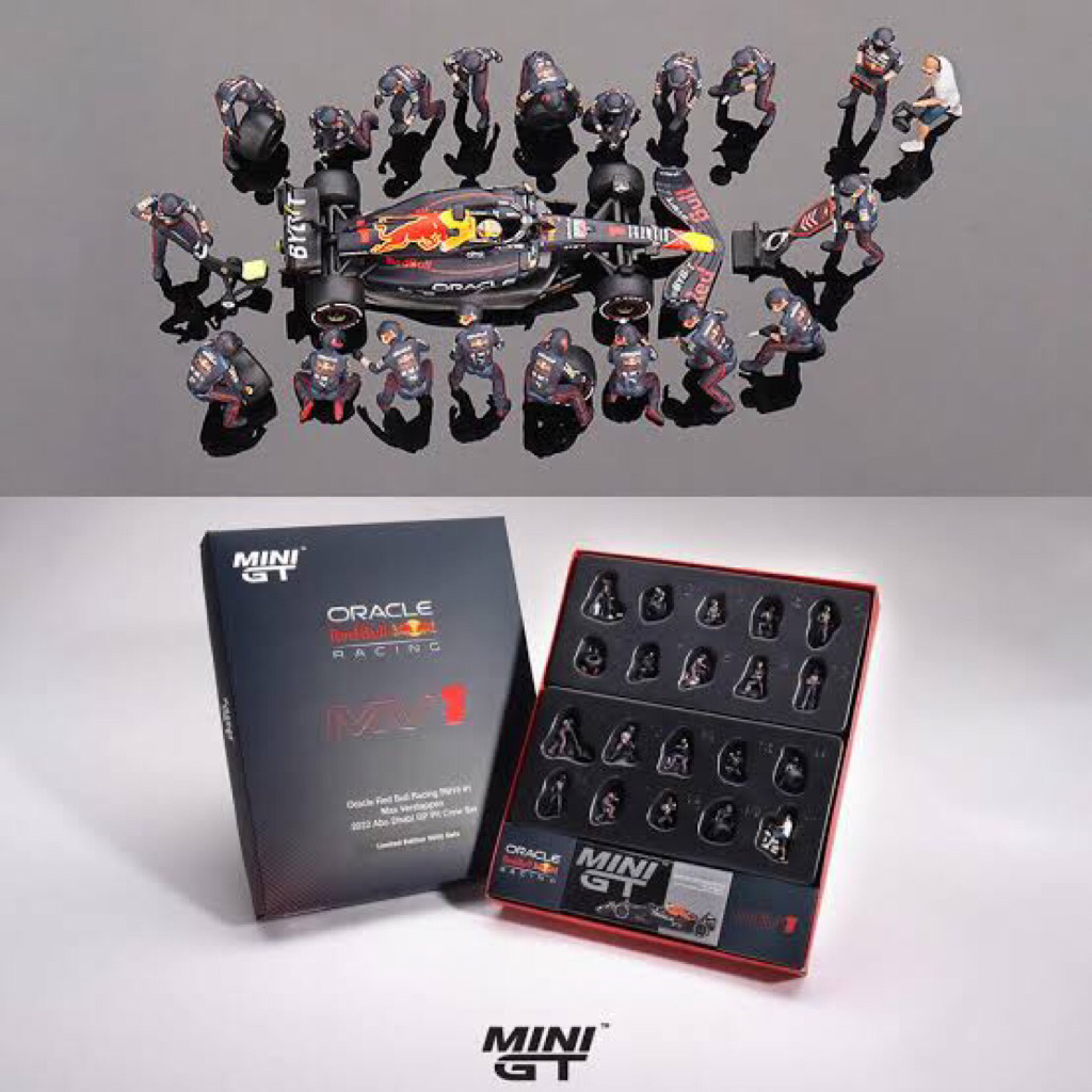 Mini GT Oracle Red Bull Racing RB18 #1 Max Verstappen 2022 Abu Dhabi GP Pit Crew Set Limited Formula