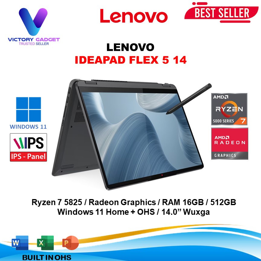 LENOVO Ideapad Flex 5 14 Touch Ryzen 7 5825 16GB 512GB SSD W11 OHS 14.0Wuxga
