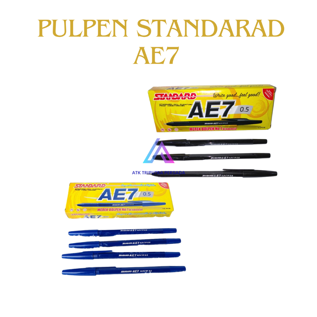 

Pulpen Standard AE7 0.5 mm (PCS) – Hitam- Biru & Merah | Tinta Halus & Awet