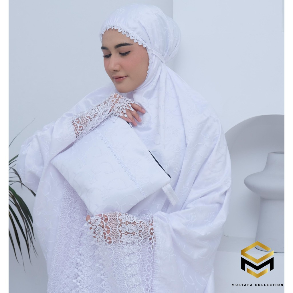 Mukena Jumbo Sutra Putih Bordir Superior Premium