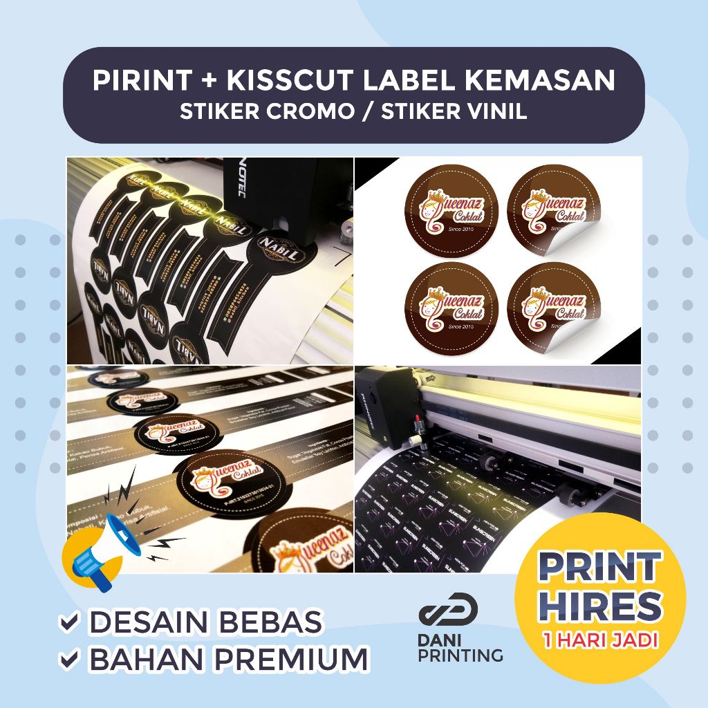 

Cetak Stiker Kemasan / Stiker Cup / Stiker Toples / Ukuran A3+ - Stiker Custom Potong Sesuai Bentuk