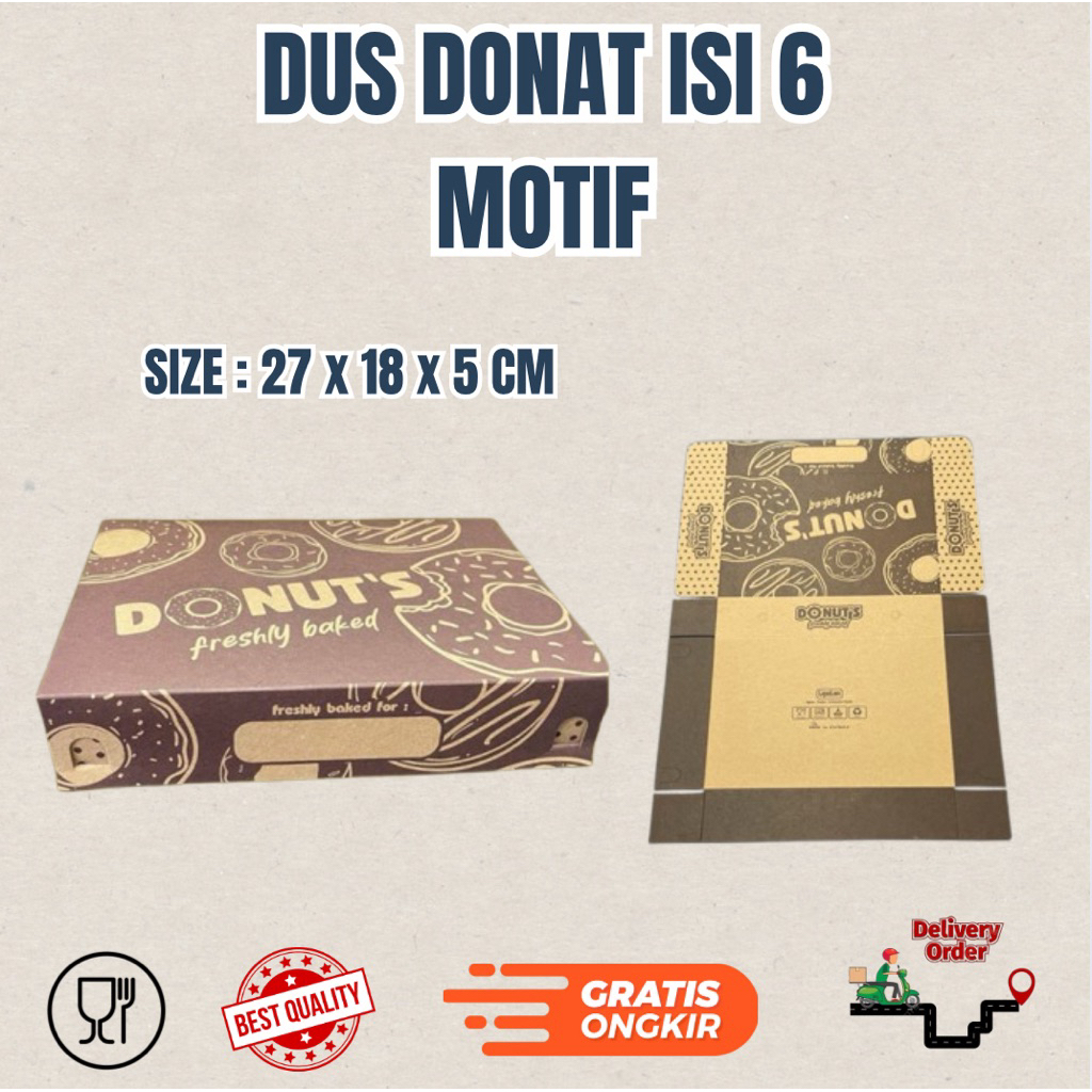 

Box Donut Isi 6 Motif - Dus Donat Motif Isi 6 - Bahan Craft - Full Laminasi 27 x 18 x 5 CM