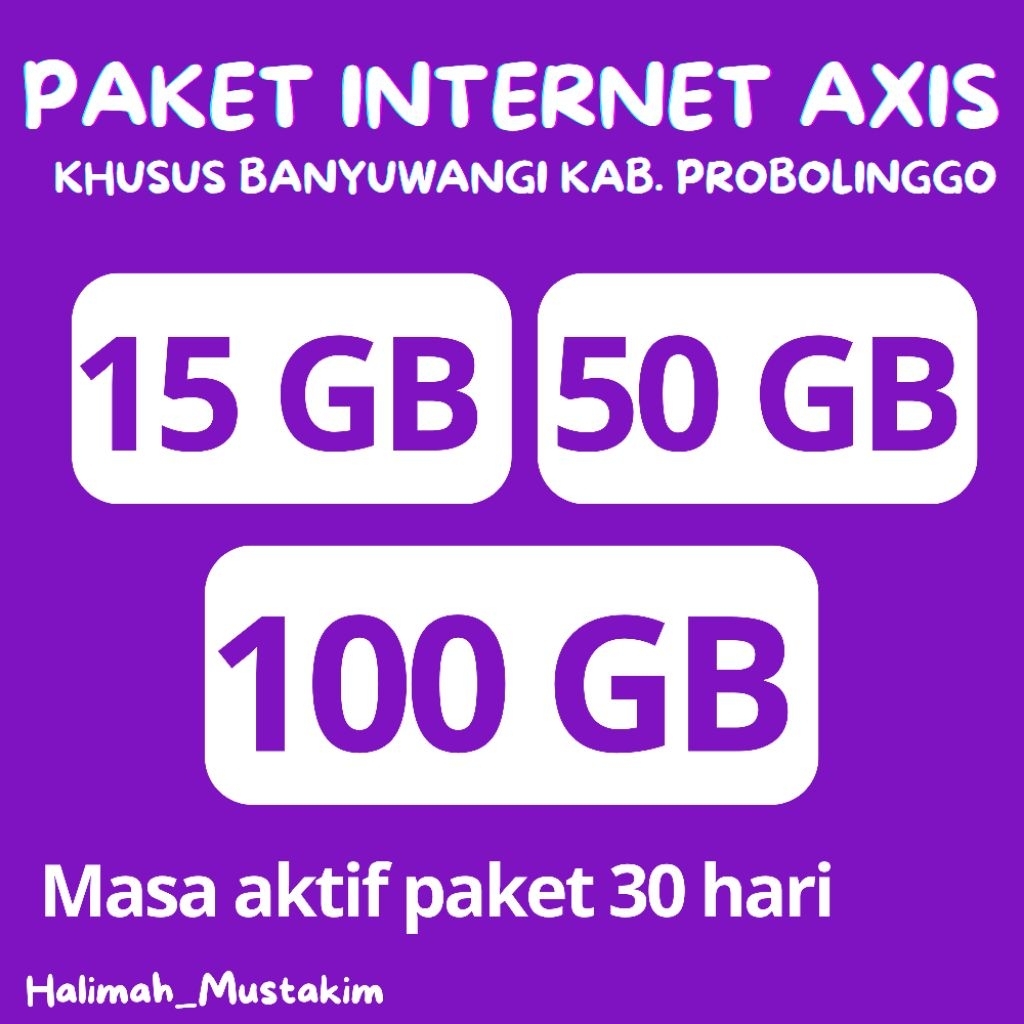 Paket Internet Axis Data Banyuwangi Kab. Probolinggo 15 GB, 50 GB, 100 GB untuk 30 hari