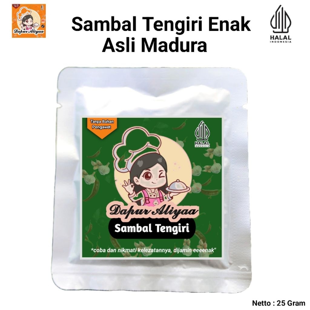 

Dapur Aliyaa Sambal Tengiri Ayam Suwir Baby Cumi Cakalan Teri Bumbu Hitam Sachet 25 gram Asli resep Madura