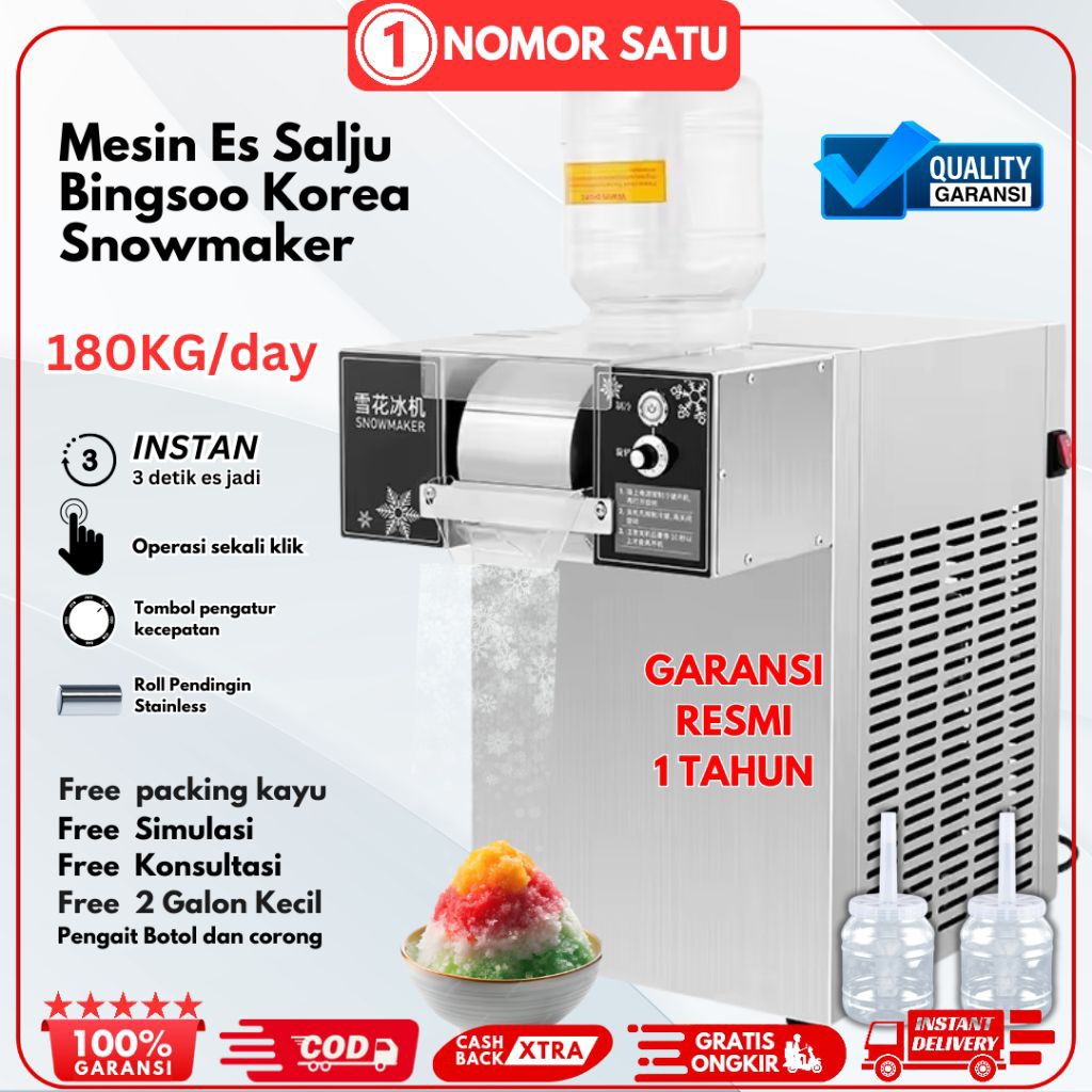 Snow Ice Machine 180kg/24jam Kapasitas Besar Mesin Es Salju Es Bingsoo Es Serut