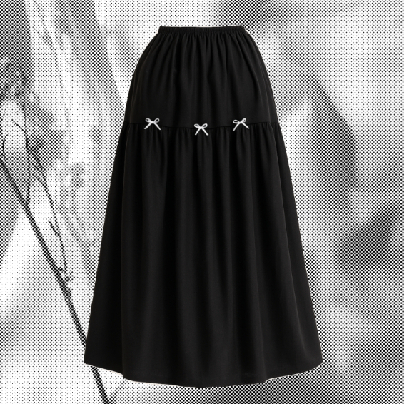 Rok Panjang Wanita  Linen–Rok Model A-Line,Rok Hitam Polos dengan Pita Tali, Cocok untuk Remaja & Ma