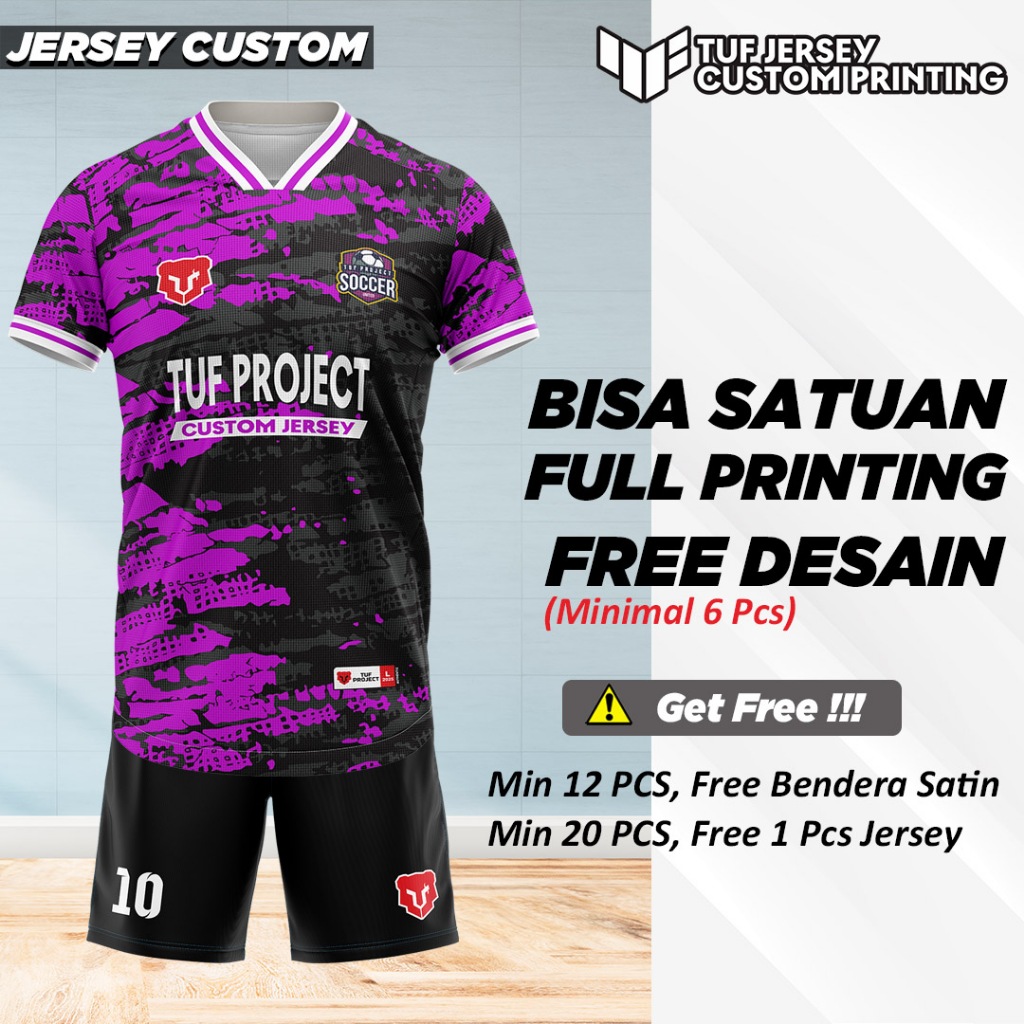 Jersey Futsal Sepak Bola Voli Badminton Custom Full Printing Nama Nomor Logo Free Gaming Esport Olah