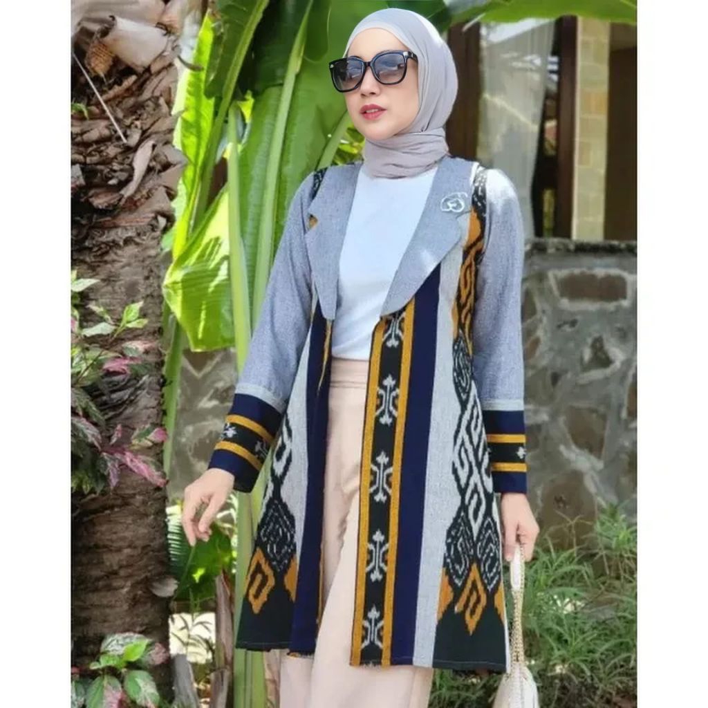 blazer tenun outer wanita - blazer kantor tenun - blazer wnaita lengan panjang