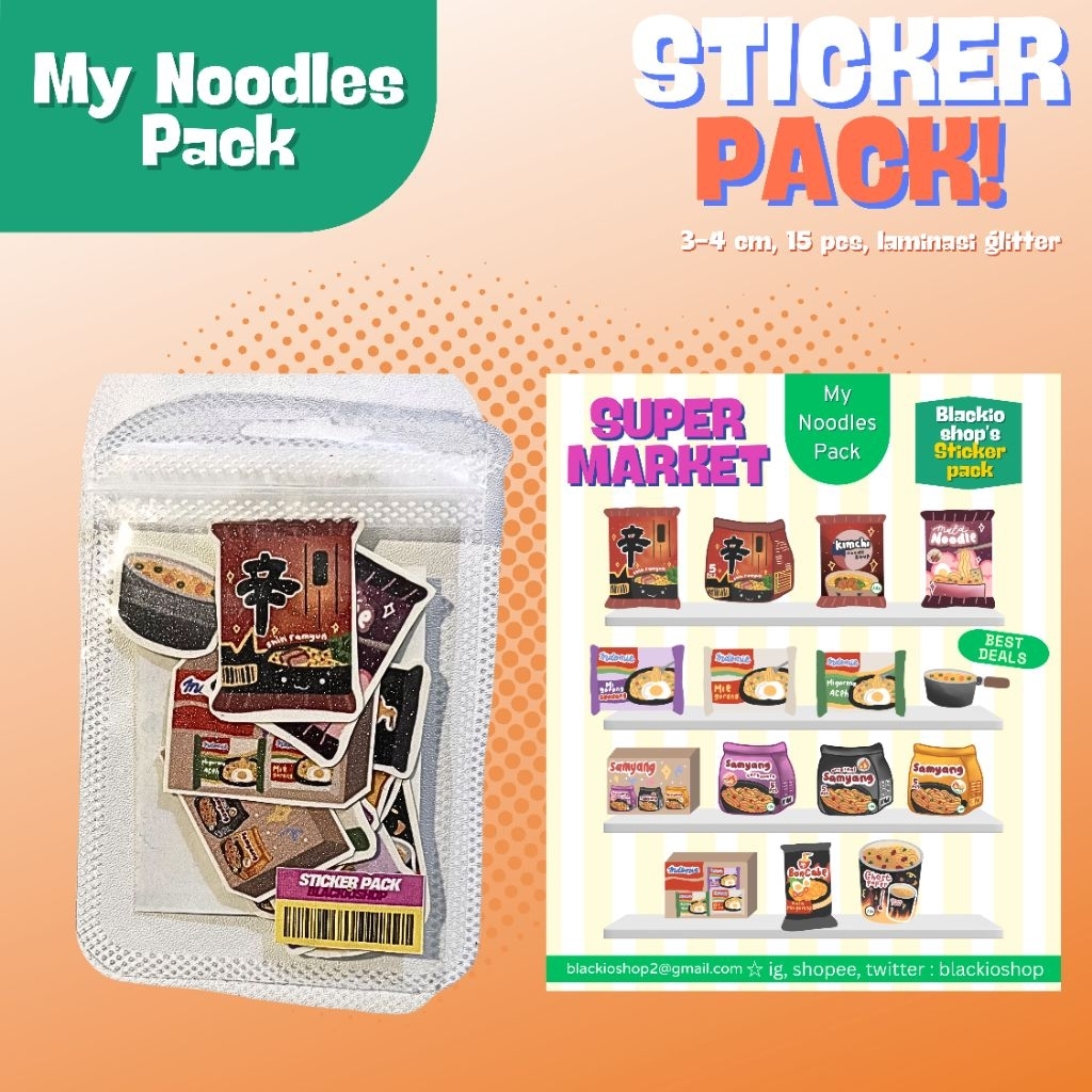 

My Noodle Sticker Pack blackioshop | sticker lucu | sticker jurnal |sticker glitter