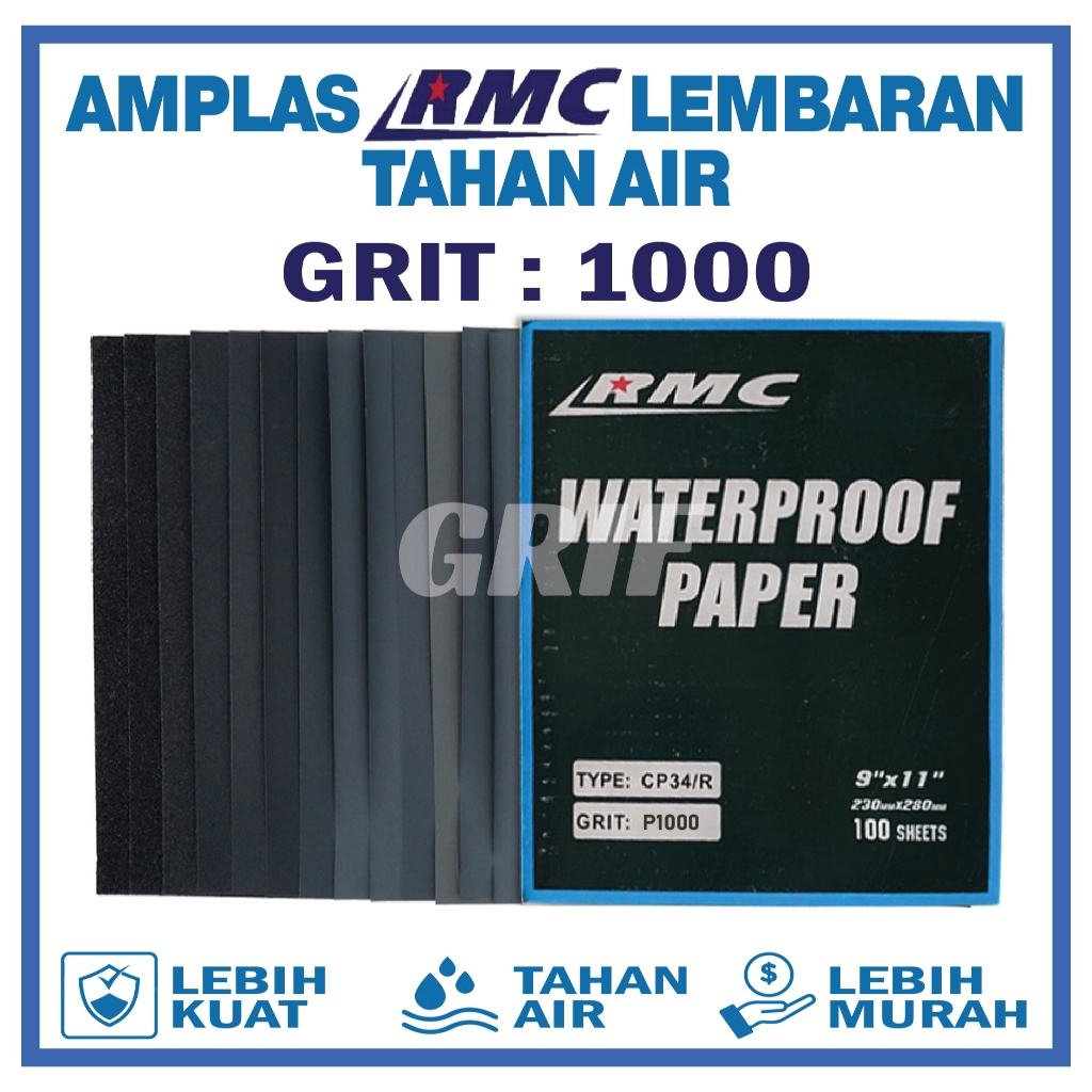 Amplas Kertas RMC Grit 1000 Ampelas Waterproof Abrasive Paper Termurah Satuan