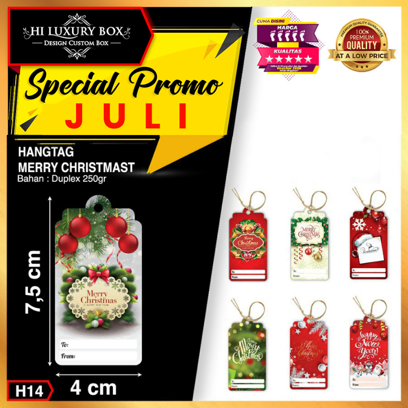 

Hang Tag | Label Baju | Hangtag Natal | Duplex | Murah | 7.5x4 Merry Christmas H14