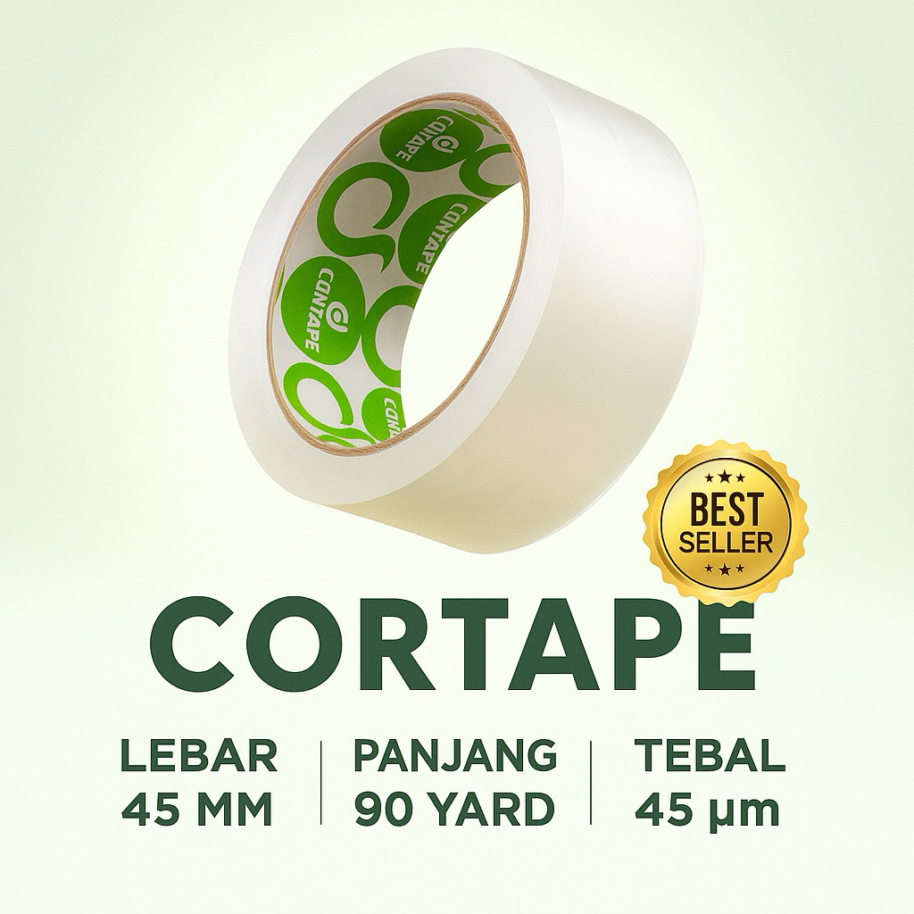 

Lakban / Selotip MURAH Cortape Bening dan Coklat 2inch 45mm x 90 yard Harga Satuan Ecer