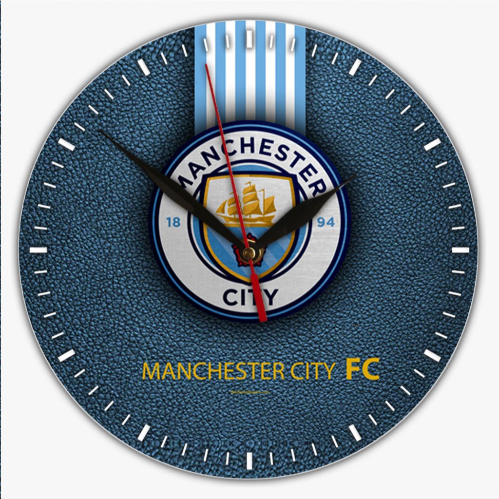 Jam Dinding MANCHESTER CITY Aesthetic Ruang Tamu Kayu PVC