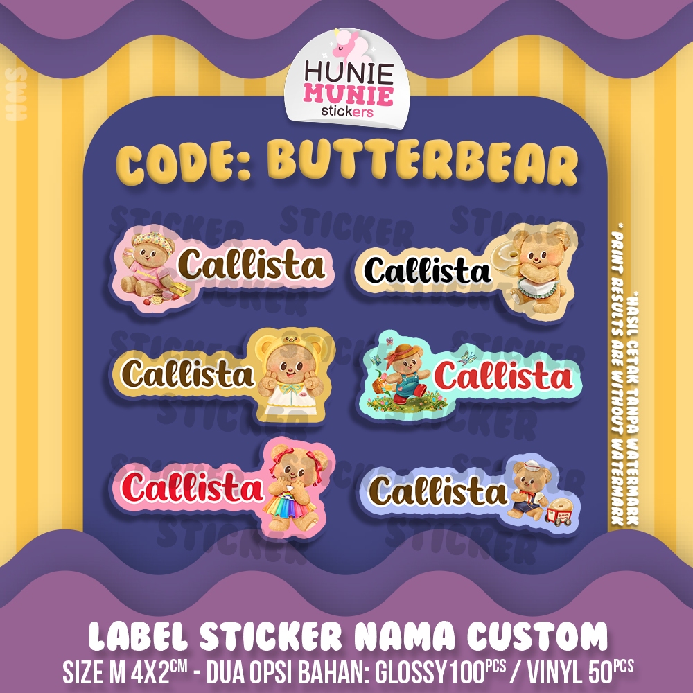 

Sticker Label Nama Custom - Butterbear Butter Bear (100pcs+) Stiker Name Hunie Munie Beruang Cute