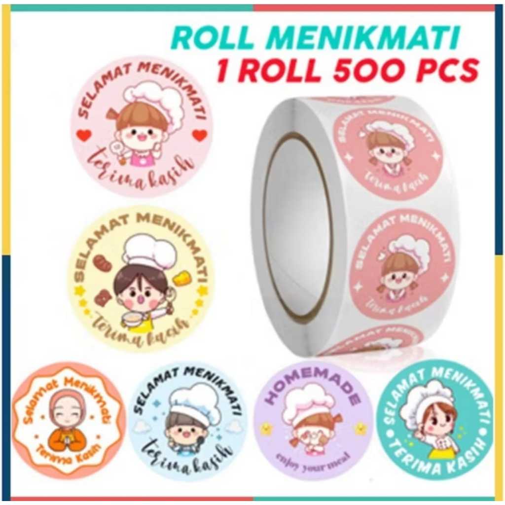 

Stiker Roll Label Kotak Kemasan Makanan Minuman Ucapan Selamat Menikmati Terima Kasih isi 500 Pcs