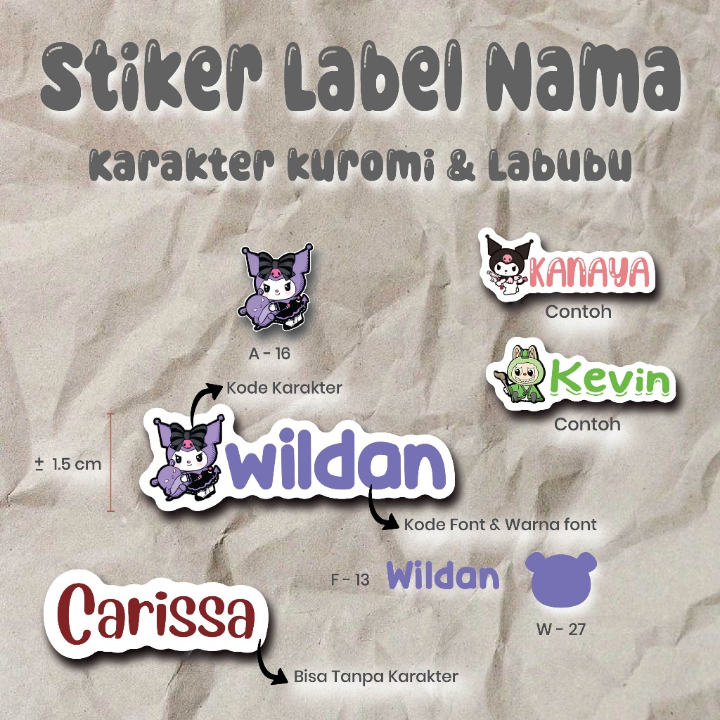

Stiker Nama Lucu Waterproor karakter custome Termurah ( isi 20-25pcs/set)