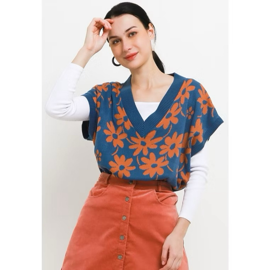 Preloved Noir Sur Blanc Flora Vest Denim