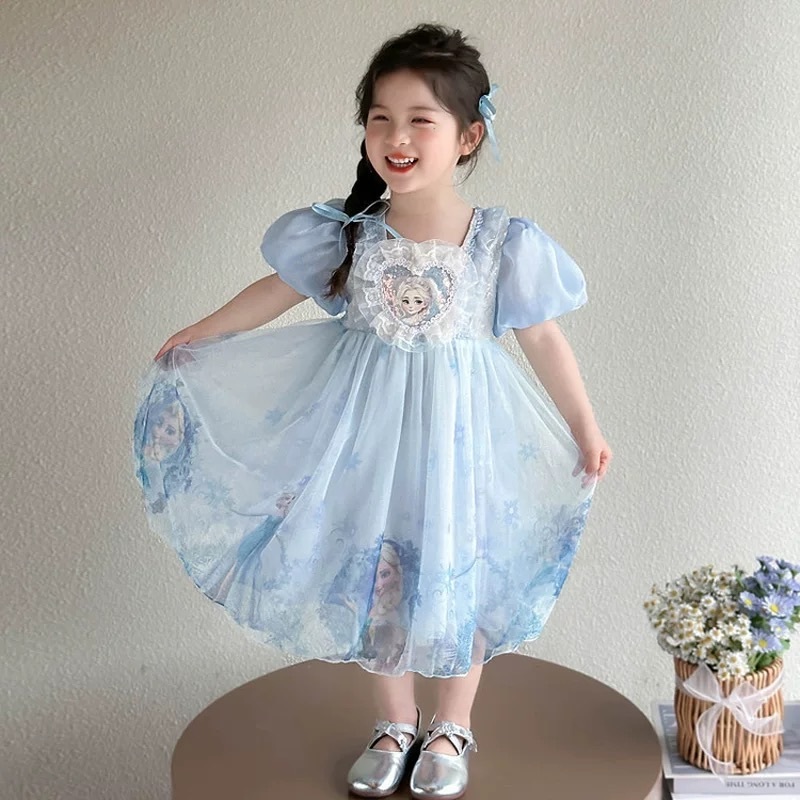 Frozen Elsa White Blue Dress/ Dress Cosplay Princess Anak