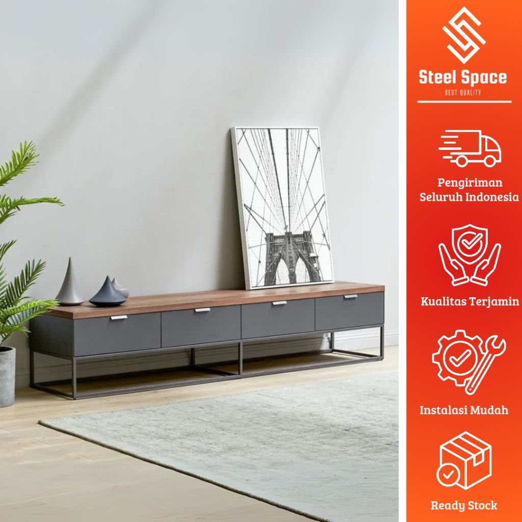meja tv minimalis kaki besi / kabinet laci minimalis modern
