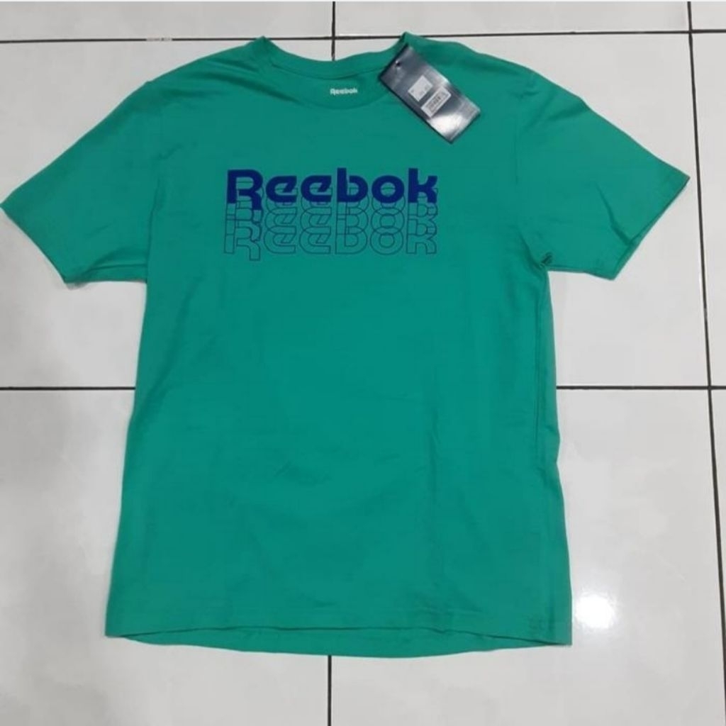 REEBOK Kaos Katun Pria Hijau Toska 100% ORIGINAL