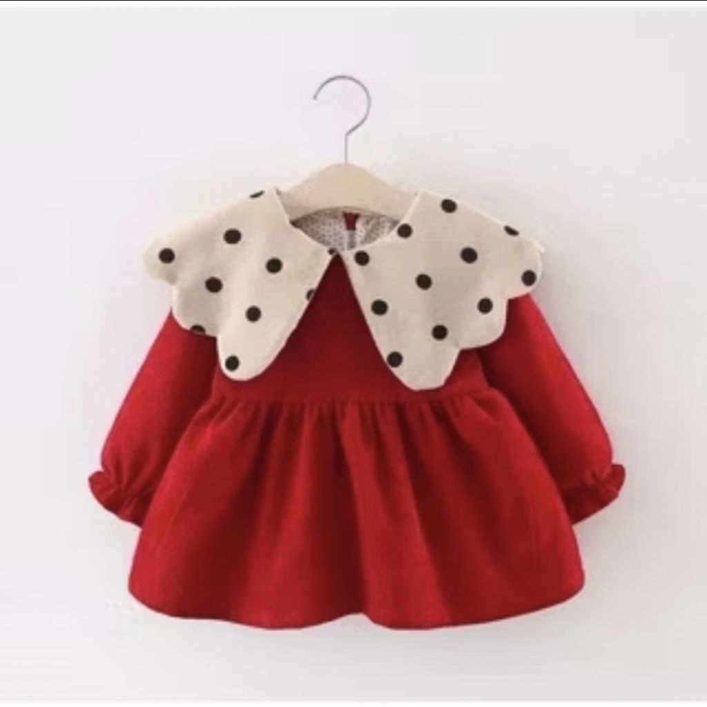 PL - SIZE 0-6 MO Dress Anak Perempuan Gaun Bayi Cewek Polkadot Merah Natal