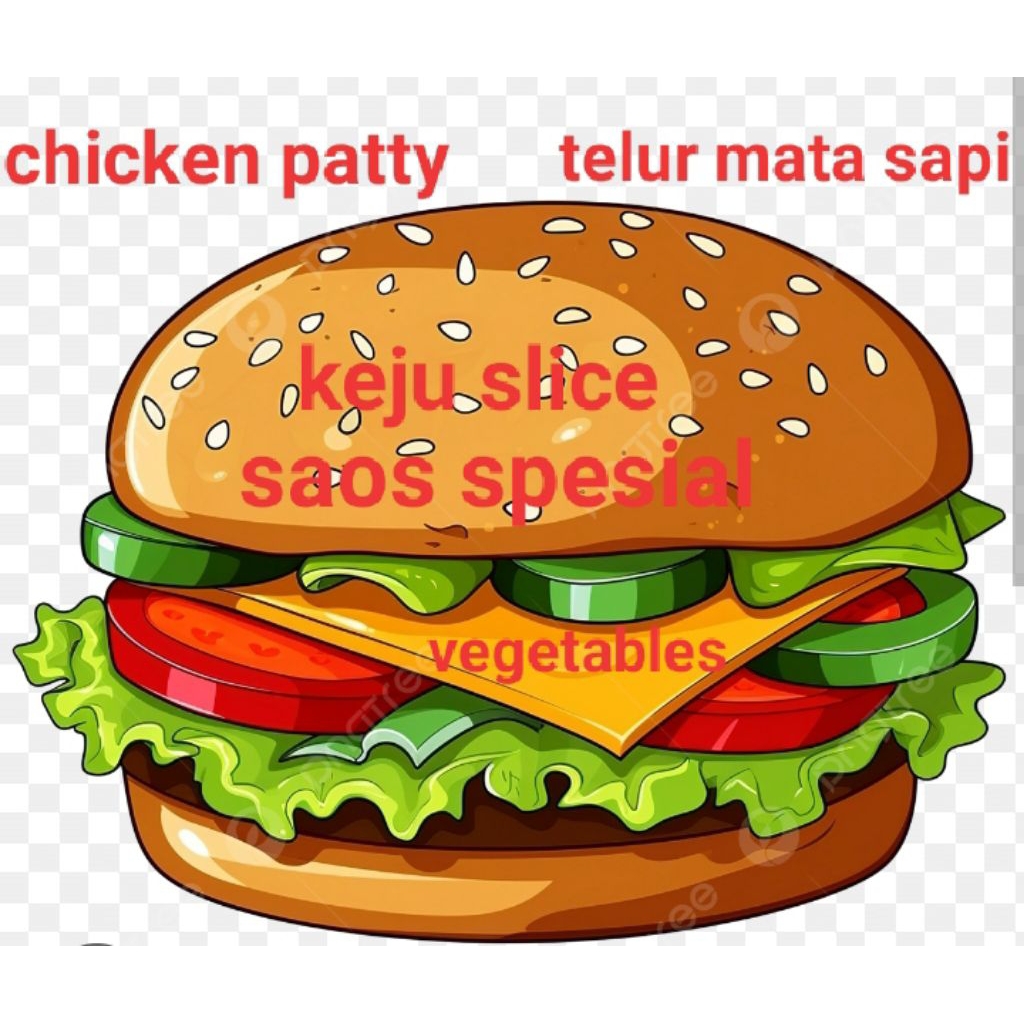 

burger chicken keju telur,burger komplit, burger spesial
