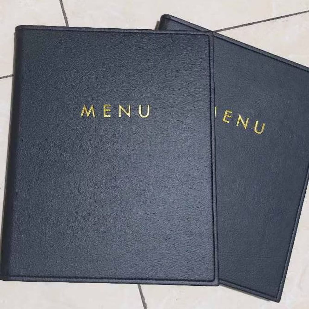 

COVER BUKU MENU ( TULISAN MENU ) SIZE A4 , ISI PLASTIK 10 LEMBAR