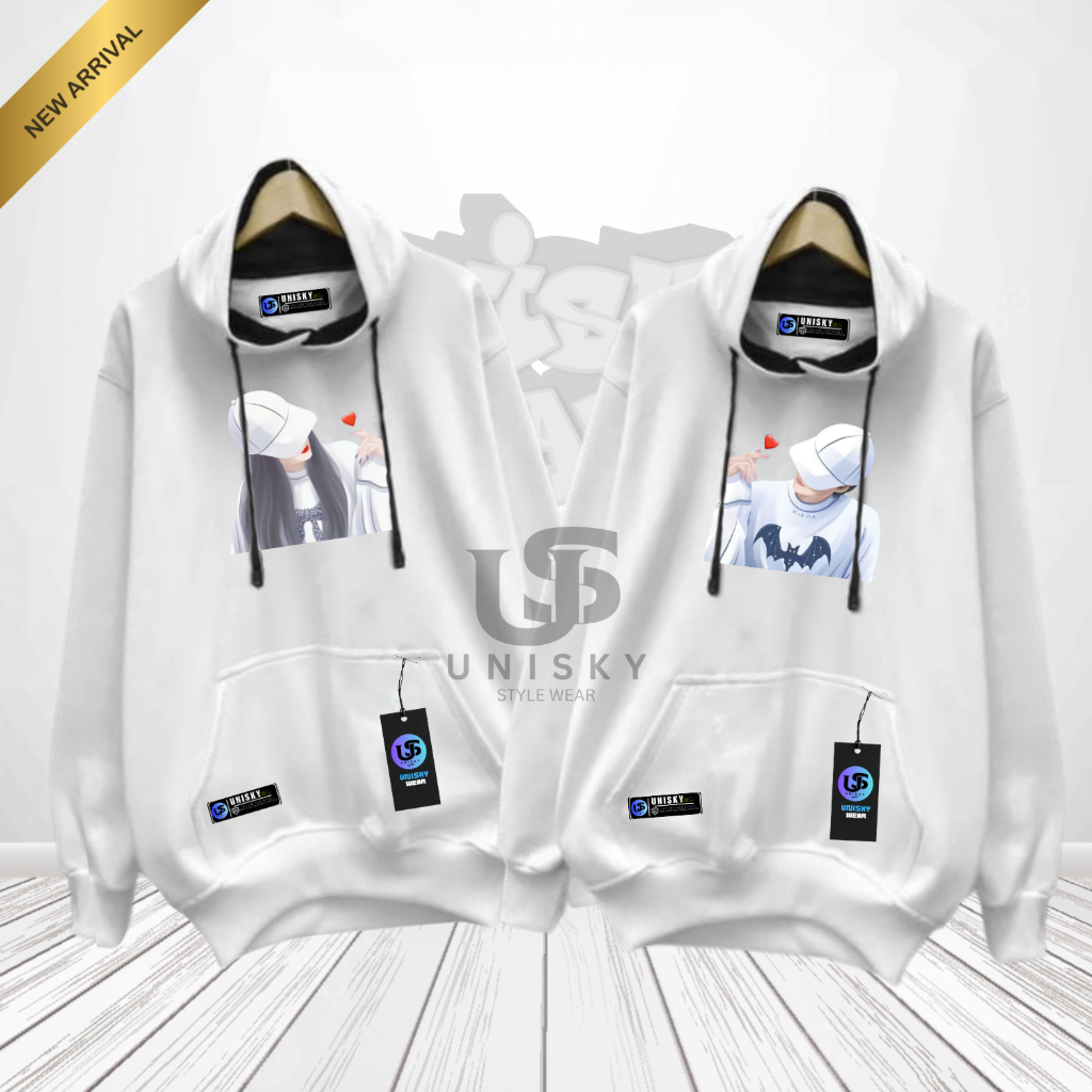 UNISKY Couple Hoodie Cewek Cowok Oversize Korean Style Motif Cewek-Cowok X Love / Switer Couple Tren