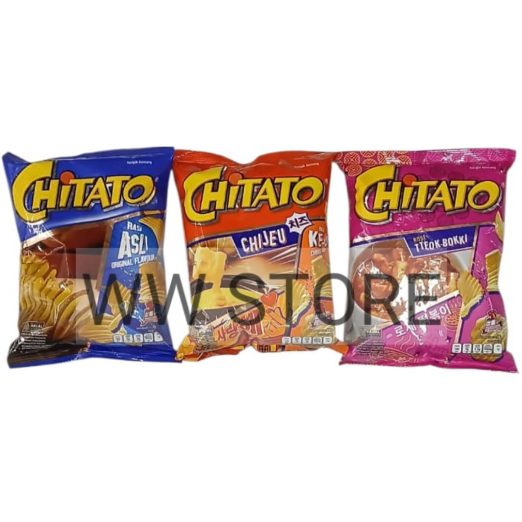 

Cemilan snek makanan ringan keripik kripik kentang rasa asli keju snack halal MUI CHITATO ROSE TTEOK - BOKKI CHIJEU CHEESE ORIGINAL flavour flavor kemasan bag 68g