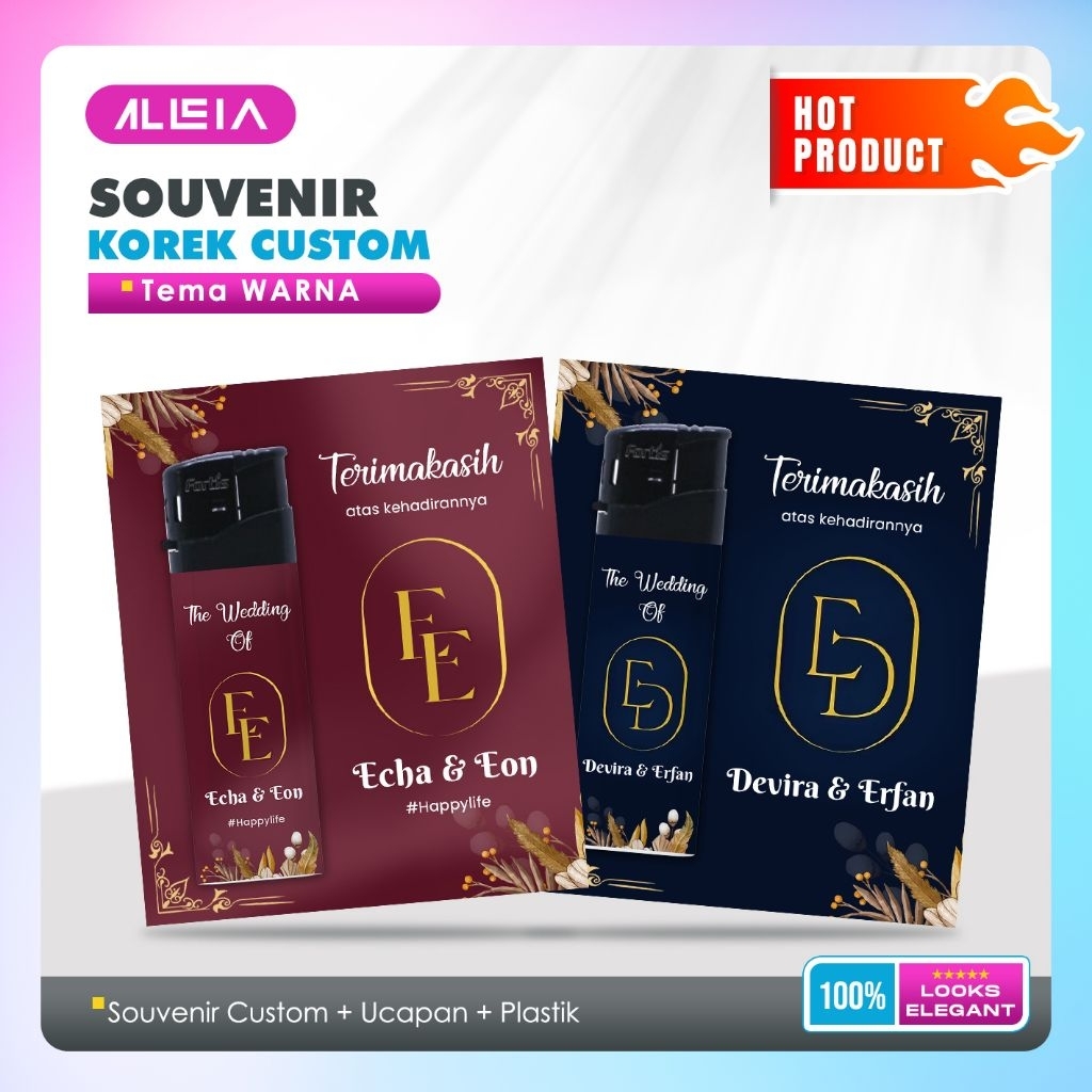 Souvenir Pernikahan Korek Custom Tema Warna