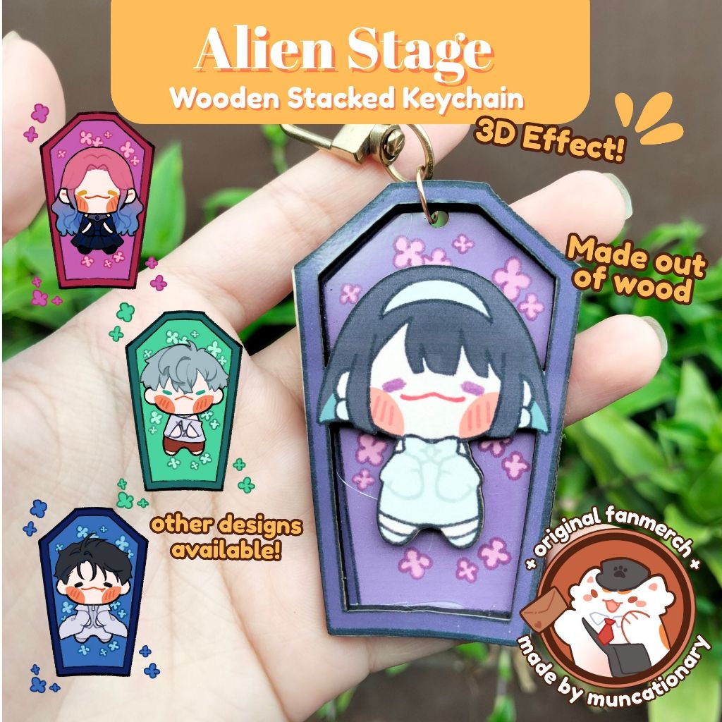 [muncationary] Wooden Stacked Keychain Alien Stage Alnst Fanmerch Mizi Sua Till Ivan