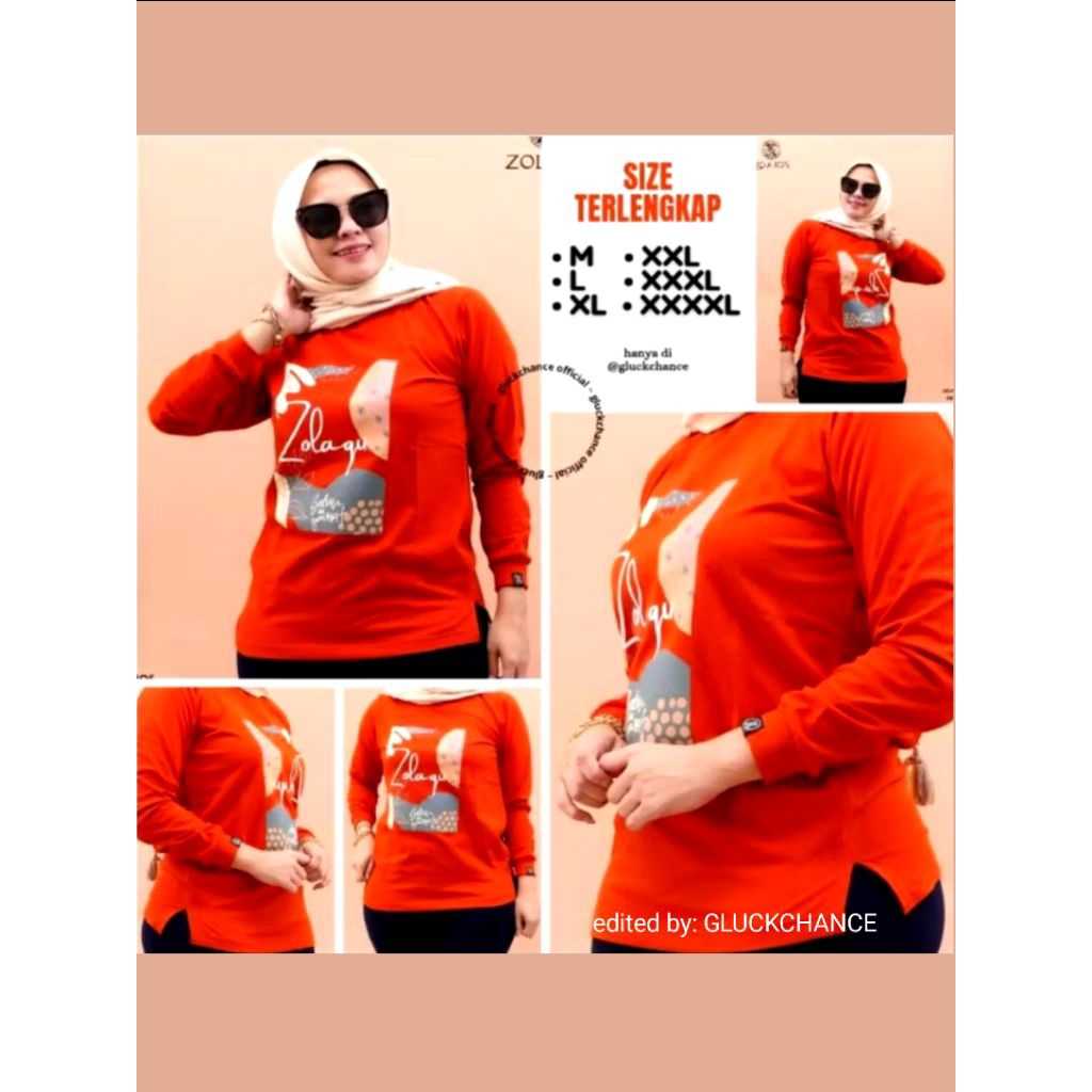 KAOS WANITA ZOLAQU ORIGINAL TERBARU LENGAN PANJANG JUMBO OVERSIZE T-SHIRT OREN TYMOS OFFICIAL KATUN