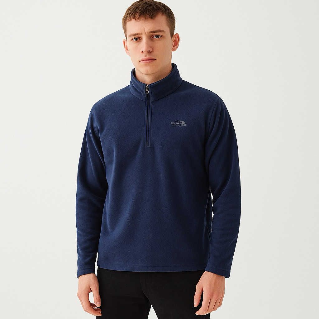 Preloved Branded The North Face Fleece Jacket Quarterzip Biru Tua Baju Winter Hangat