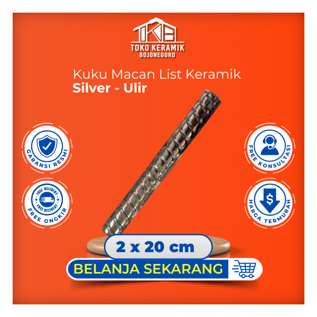 Kuku Macan List Keramik Ulir Silver Polos Permeter