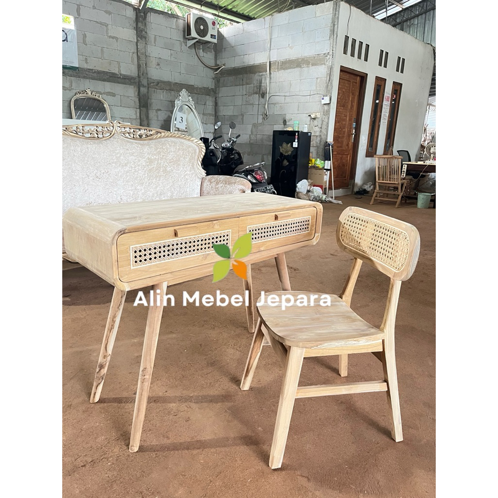 [set meja belajar] , Meja Belajar , Kursi Ropan rotan , Kursi belajar