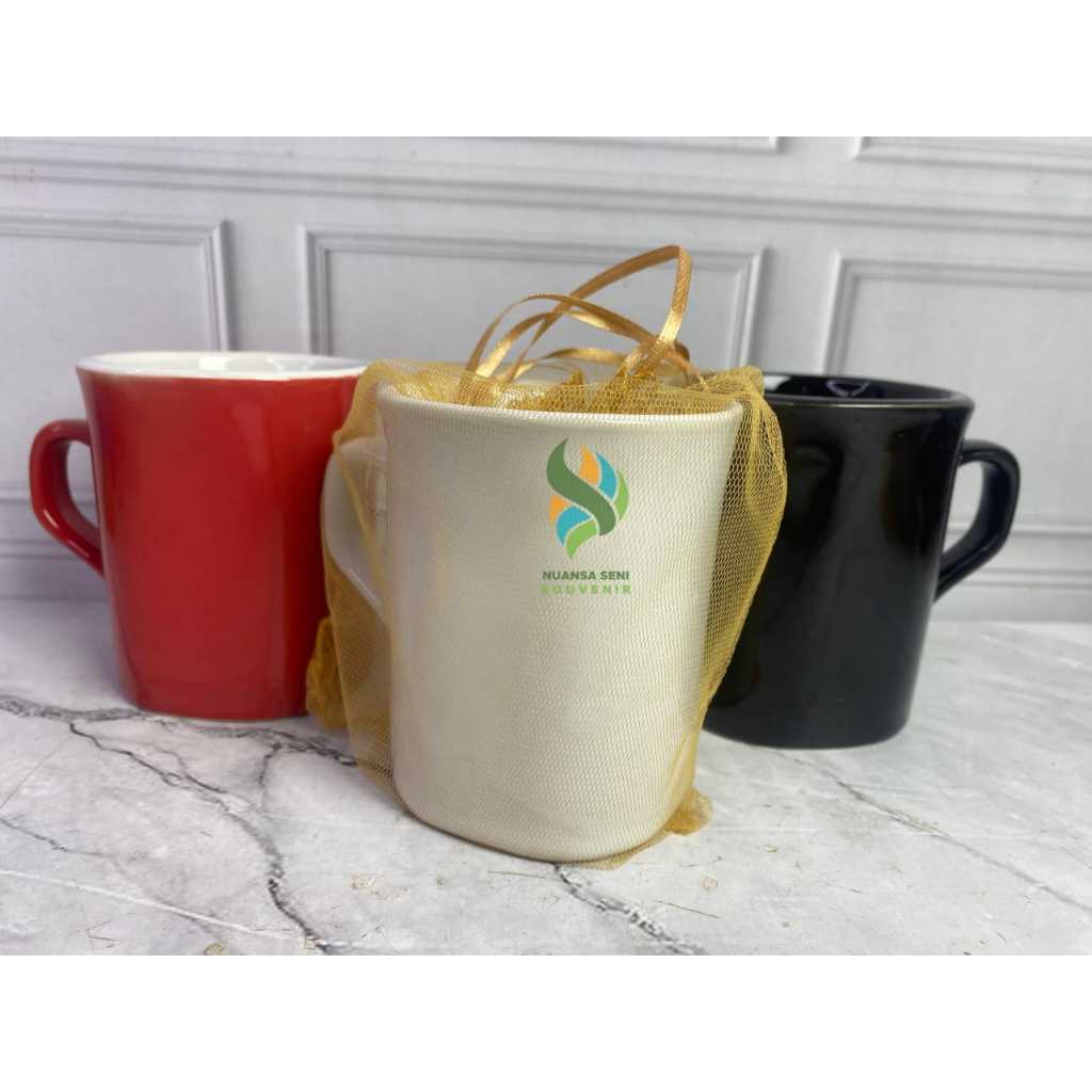 Souvenir Gelas Kopi Nescafe Cangkir Gagang Keramik Mug Minum Teh Stoneware Solid