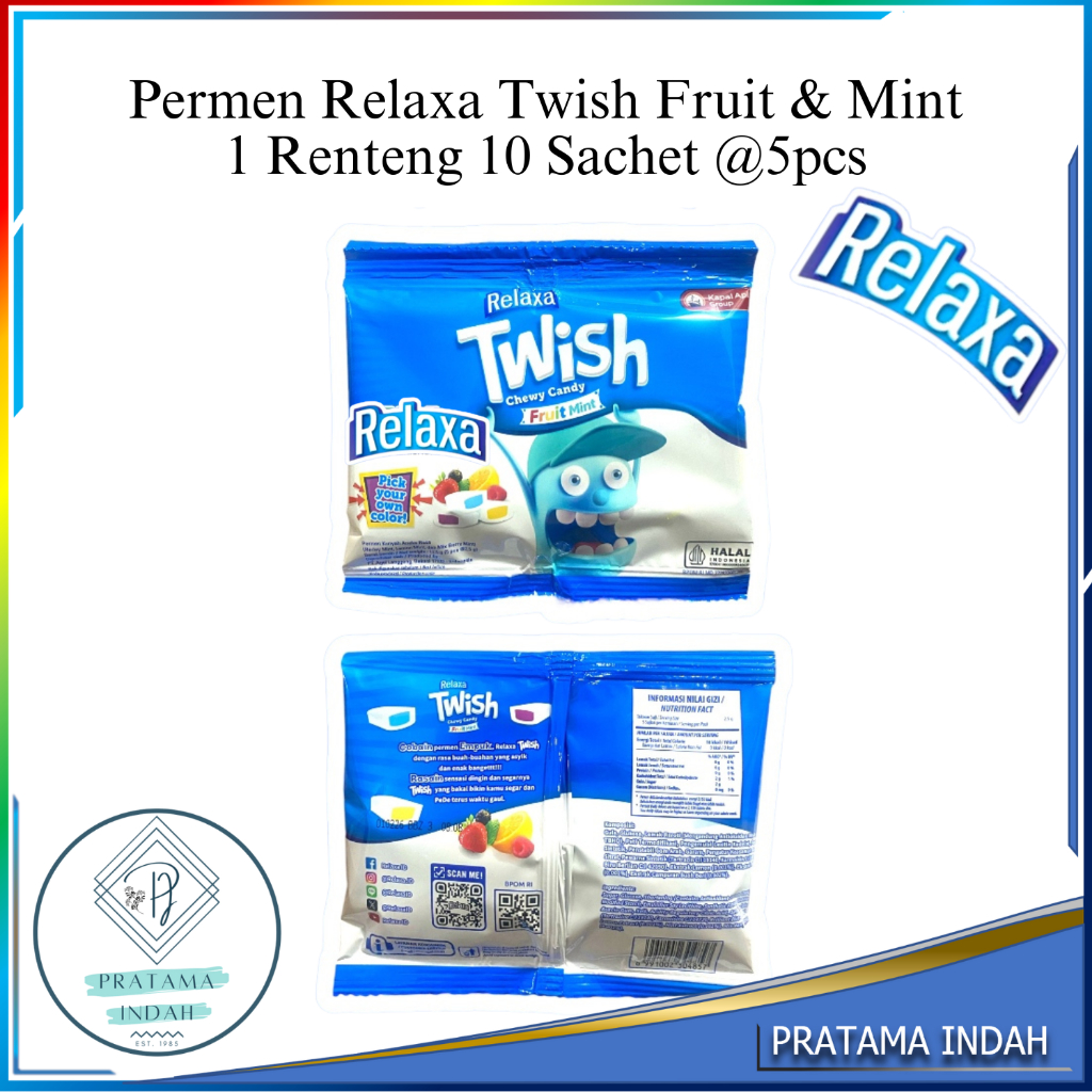 

Relaxa Twish Permen Chewy Fruit & Mint 12,5 Gram x 10 Pcs - Harga 1 Renteng Isi 10 Pcs