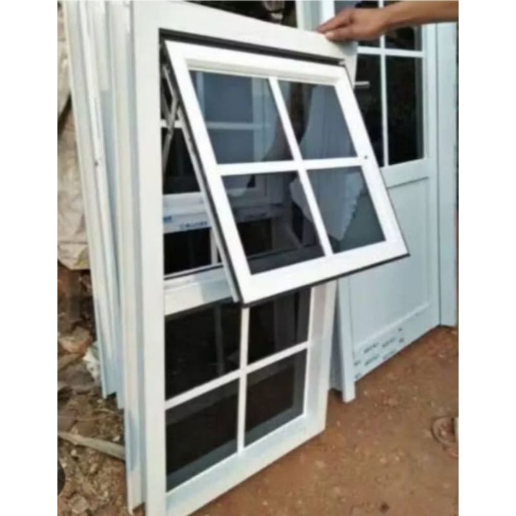 Jendela Aluminium kaca Ornamen 120x30 Sekat 2 (atas buka dan Bawah Mati)