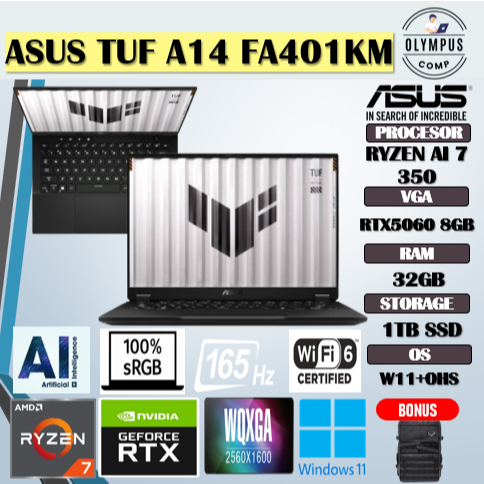 ASUS TUF A14 FA401KM RYZEN AI 7 350 RTX5060 8GB/ 32GB 1TB W11+OHS+M365B 14.0 WQXGA 165HZ 100SRGB