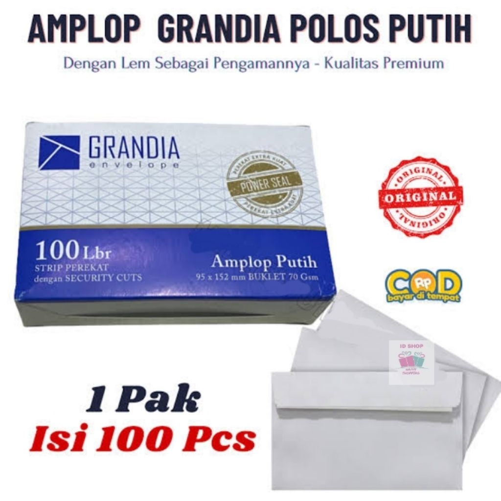 

ID SHOP Amplop Putih 104 GRANDIA / Amplop Polos Kecil Lem / Berperekat