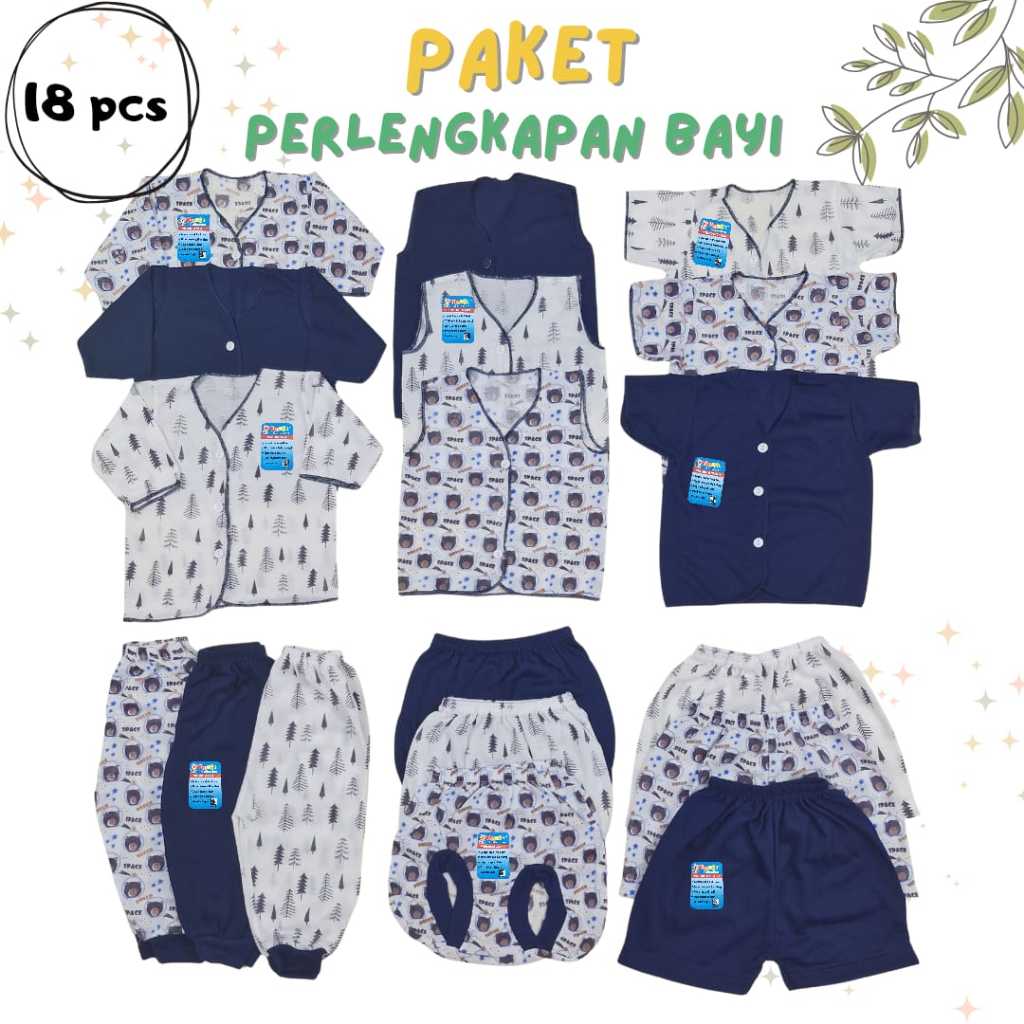Risyababy 18pcs Baju bayi baru lahir SET Baju Bayi 0-6 bulan  setelan Newborn baju bayi cowok NAVY