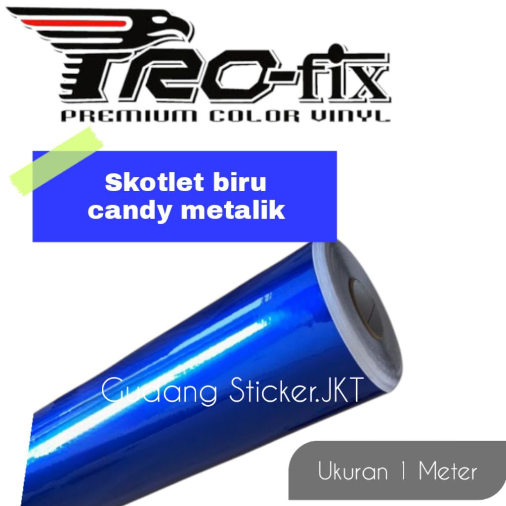Skotlet Biru Candy Metalik Ukuran 1 Meter/Stiker Body motor &Mobil