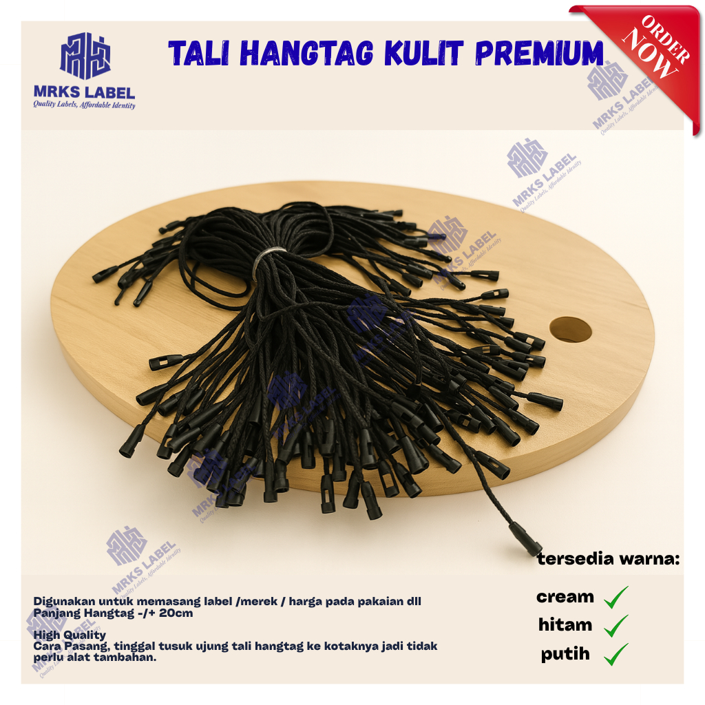 

Tali Hangtag Kulit 100pcs – Panjang 19cm | Warna Hitam Putih Cream | Siap Kirim