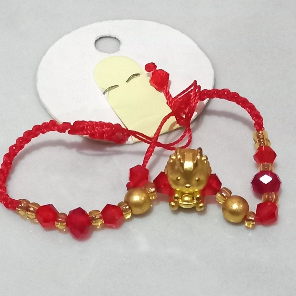 gelang tali merah naga emas manik merah
